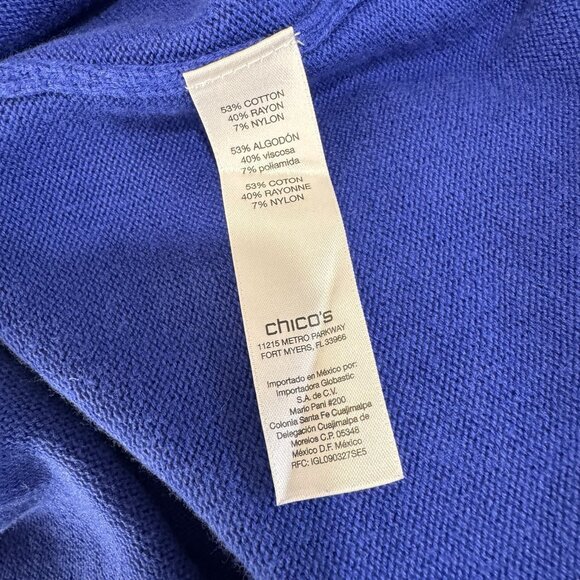 Weekends by Chico's Sweater 2 / L Blue Knit Gems Rhinestones 1/4 Zip Pullover - Picture 8 of 10